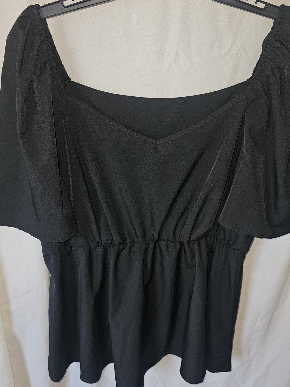 SHEIN Black Puff Sleeve Peplum Blouse